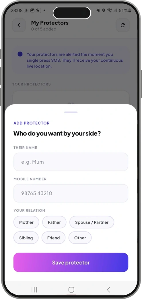 Adding a protector in the Sakhi app